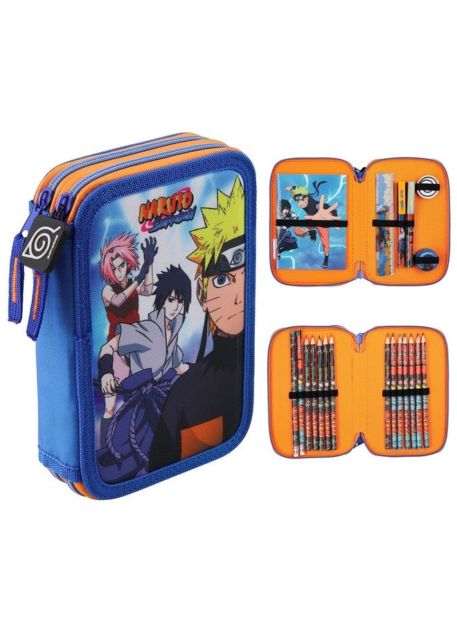 ناروتو حافظة أقلام مع أدوات مكتبية متضمنة، حافظة أقلام كبيرة مملوءة بحجرتين، أقلام تلوين، دفتر ملاحظات صغير، مجموعة قرطاسية للأولاد، هدايا أنمي للأولاد - Image 1