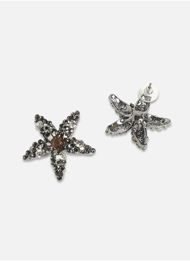 SOHI Ethereal Starfish Stud Earrings - Dark Silver-Colour