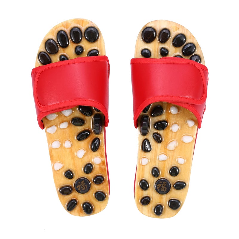 Foot Massage Slippers Portable Non Slip Nature Stone Foot Massage Shoes (Red 38) - Image 1