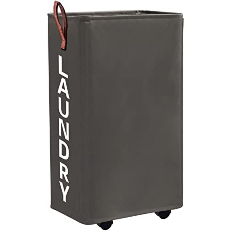 Laundry hamper for home use, polypropylene, gray, 70L large slim collapsible rolling design with 10-inch narrow width - Image 1