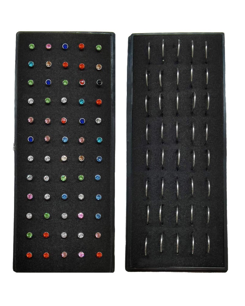 Tornito 100Pcs Stainless Steel Bone Nose Stud Hoop Nose Rings Set Multicolor Cubic Zirconia Body Nose Piercing Pin Jewelry 2.5mm 20G - Image 1