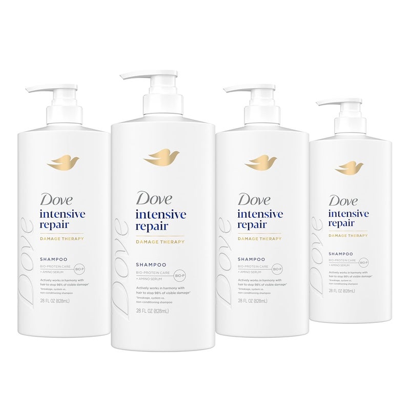 Dove Shampoo 4 Pack Intensive Repair for Damaged Hair with Bio-Protein Care Technology and Amino Serum 28 Fl Oz