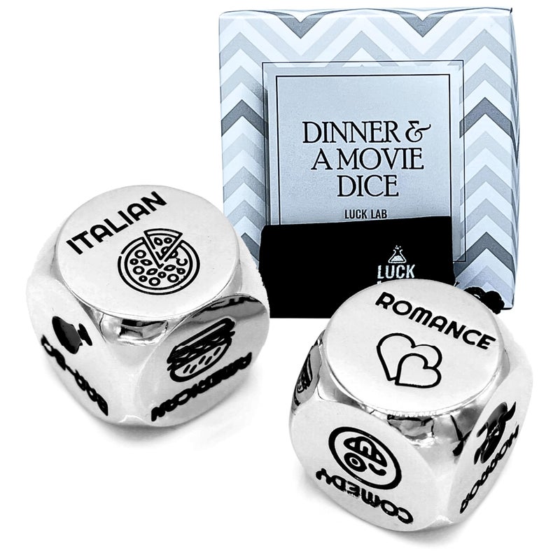 Luck Lab Date Decider Dice - Date Night Decider with Velvet Storage Bag (Dinner & A Movie Decider Dice) - Image 1