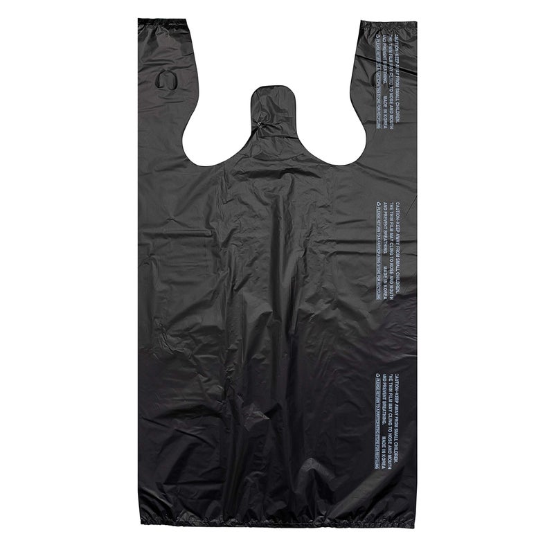 Platree Large Plain Black 400 Count Embossed TShirt Bag 12 inch X 7 inch X 22 inch 17 mic Black Bags with Handled Bulk Grocery Retail Heavy Duty