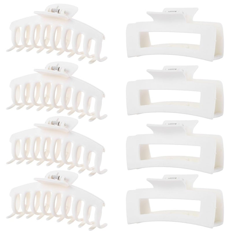 White Hair Clips for Women  8 Pack 43 Inch Large Hair Claw Clips for Women Thin Thick Curly Hair Big Matte Banana ClipsStrong Hold jaw clips
