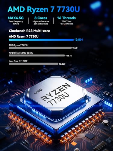 GMKtec جهاز GMKtec للألعاب - كمبيوتر صغير مكتبي بمعالج AMD Ryzen 7 7730U (تم الترقية من 7430U/5825U) 16GB DDR4 512GB NVME SSD واي فاي 6E واثنين من منافذ LAN 2.5GbE مع منافذ USB-C, DP, HDMI لعرض ثلاثي 4K - M5 Ultra - Image 3