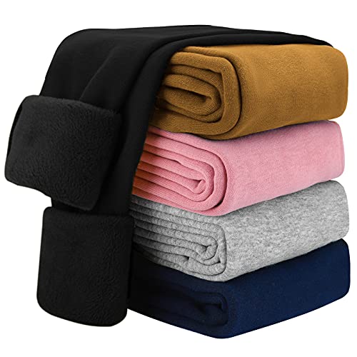 KEREDA Girls Fleece Lined Leggings Winter Warm Pants for Kids 3-4T Black - Image 1