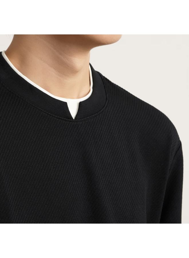Markless Men's Autumn New Loose Fit Two-in-one Long Sleeve Sweatshirt 5406 Starry Black M - Image 1