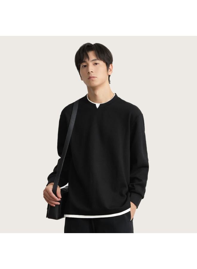 Markless Men's Autumn New Loose Fit Two-in-one Long Sleeve Sweatshirt 5406 Starry Black M - Image 2