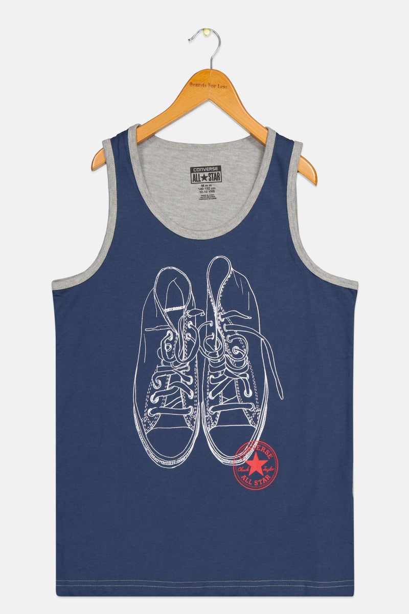 CONVERSE Kids Boy Graphic Print Sleeveless Vest, Navy Blue - Image 1