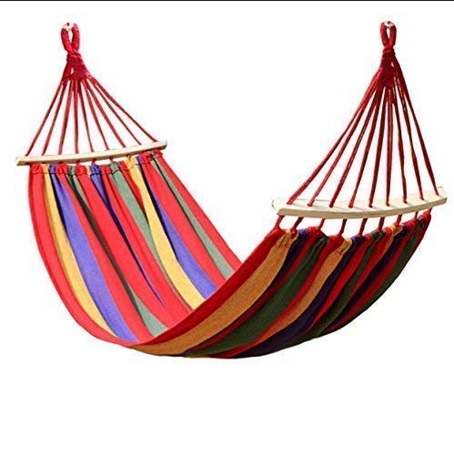 DIPDEY DIPDEY Wooden Stick Portable Swing Cotton Stripe With Strong Hammocks Rope Beach Sleeping Bed Backpack Spreader Bar Tree Hanging For Travel Garden Striped Ultralight Outdoor Jula Camping Hammock MulticolorSet 1  - Image 2