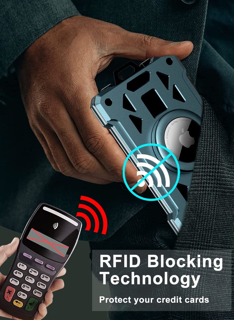 SOLARAE Minimalist Wallet For Men Air tag, Reinforcing Cash Clip Metal Wallet, RFID Blocking, Holds up 8 Cards with Air Tag Holder(Air Tag NOT Included), Gray - Image 3