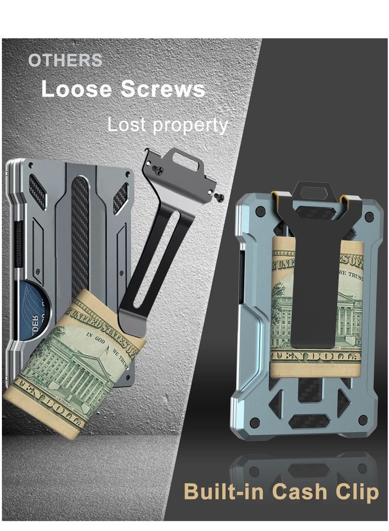 SOLARAE Minimalist Wallet For Men Air tag, Reinforcing Cash Clip Metal Wallet, RFID Blocking, Holds up 8 Cards with Air Tag Holder(Air Tag NOT Included), Gray - Image 2