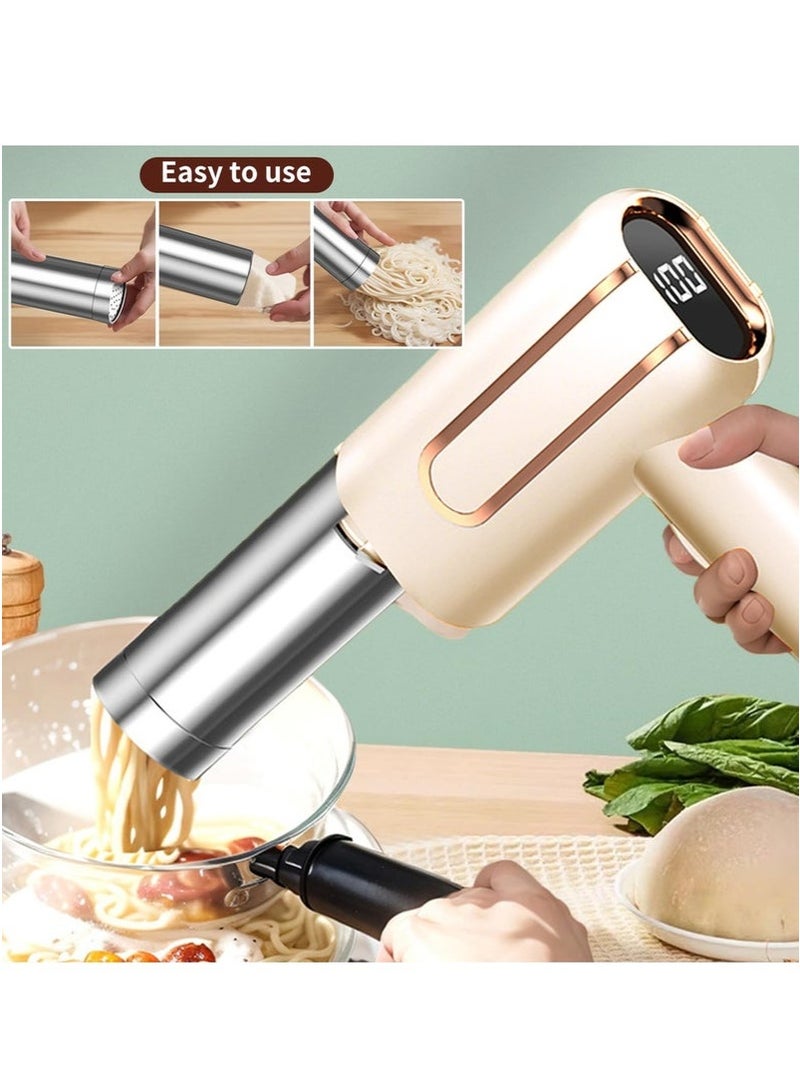ميون صانعة معكرونة كهربائية محمولة، صانعة معكرونة لاسلكية 5 في 1 مع مؤشر طاقة، آلة معكرونة محمولة من الفولاذ المقاوم للصدأ، للمطبخ، معكرونة منزلية الصنع، لون بيج - Image 5