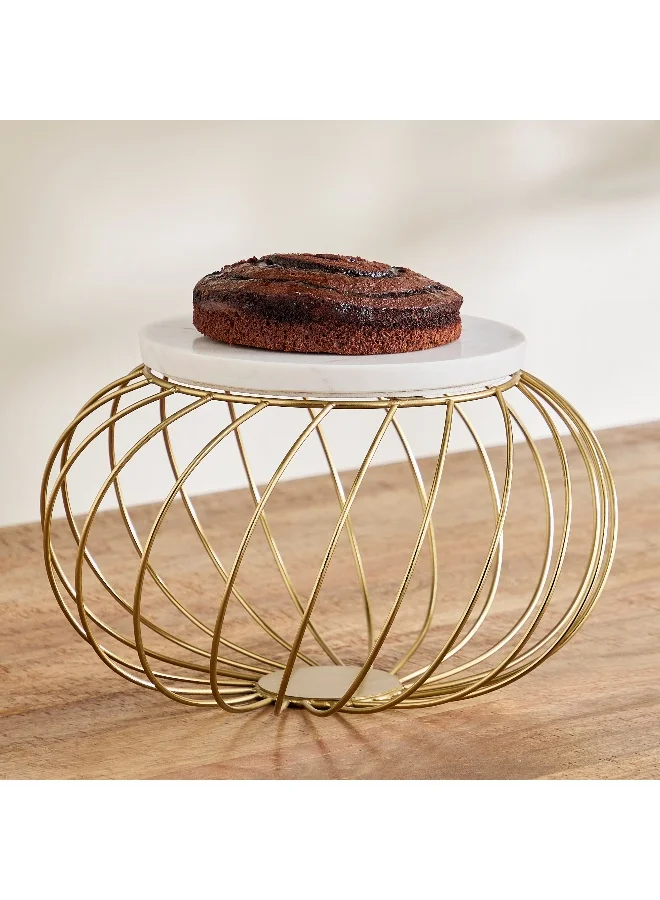 Home Box Willow Marble Cake Stand with Metal Stand - 35x35x21 cm