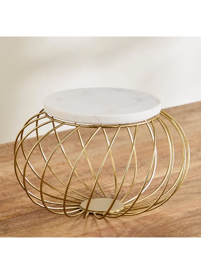 Home Box Willow Marble Cake Stand with Metal Stand - 35x35x21 cm