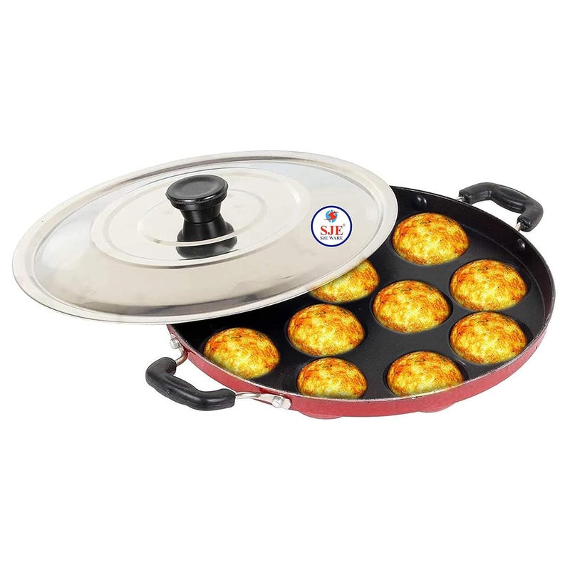 SJE WARE Sjeware Appam Maker Non Stick with lid 12 pits appam pan appe pan appam Maker Non Stick with lid paniyaram pan Non Stick appe pan Non Stick - Image 1