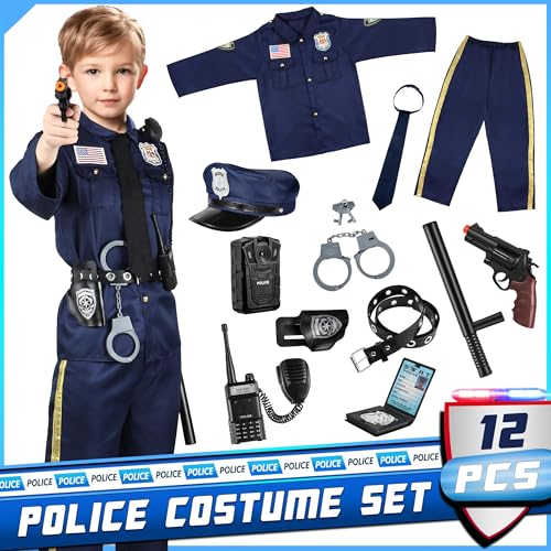 Joycover Police Costume for Kids Career Day Officer Costume for Boys Girls with Toy Accessories Toddler Kids Halloween Costumes Cop Outfit Kit for Halloween Dress Up Pretend Roleplay L - Image 5