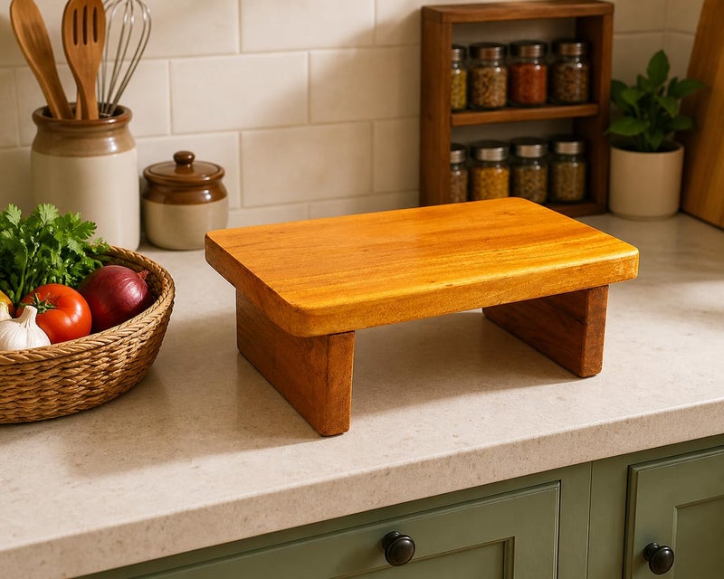 MEXZA™ Traditional Handcrafted Wooden Stool palaka for Kitchen Puja Peeta Chowki Table, Low Height/Pooja Chowki/Mini Stool/Footstool Puja Asana, Kitchen Stool - Image 5
