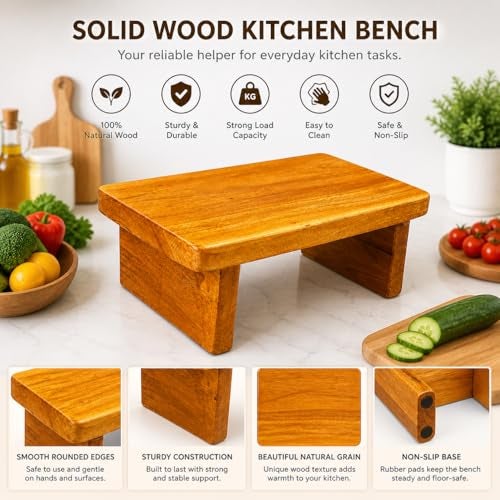 MEXZA™ Traditional Handcrafted Wooden Stool palaka for Kitchen Puja Peeta Chowki Table, Low Height/Pooja Chowki/Mini Stool/Footstool Puja Asana, Kitchen Stool - Image 4