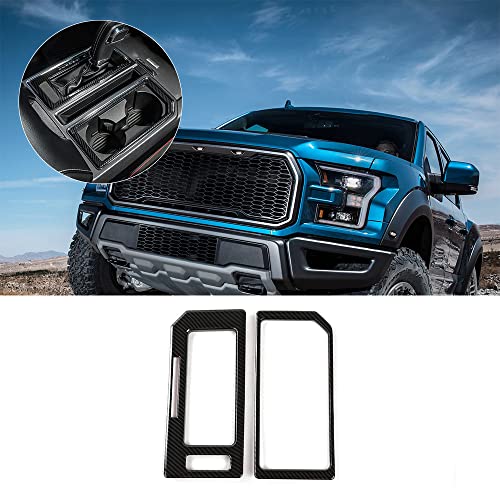 Linskip Gear Shift Panel Cover Compatible with Ford F150 2015 2016 2017 2018 2019 2020 F150 Center Console Cup Holder Cover Trim F150 Interior AccessoriesCarbon Fiber Part Cover - Image 1