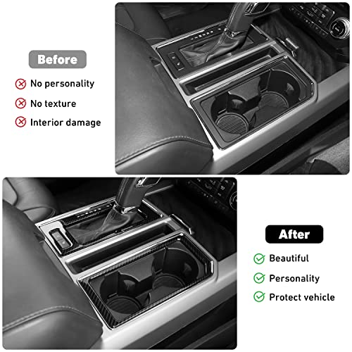 Linskip Gear Shift Panel Cover Compatible with Ford F150 2015 2016 2017 2018 2019 2020 F150 Center Console Cup Holder Cover Trim F150 Interior AccessoriesCarbon Fiber Part Cover - Image 3