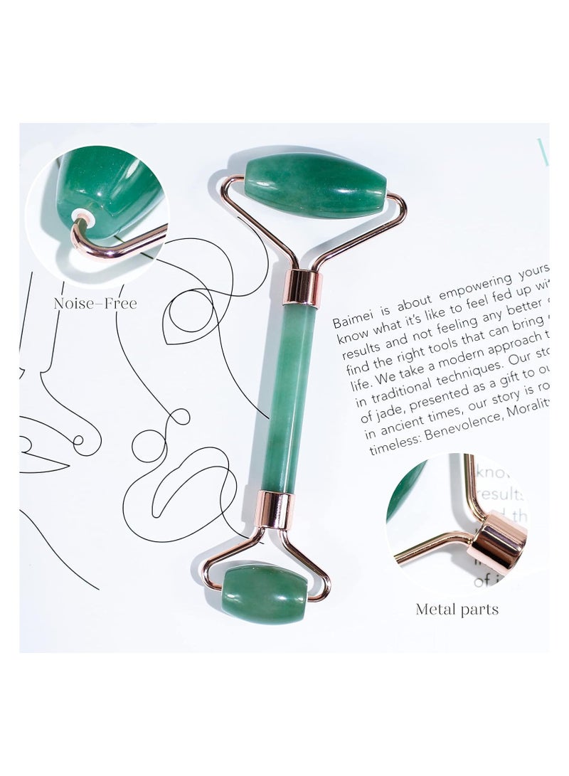 BAIMEI Jade Roller and Gua Sha Set Facial Roller and Gua Sha Facial Tools for Daily Skin Care and De-puffing, Self-Care Gift for Men and Women, Green Aventurine - Image 2