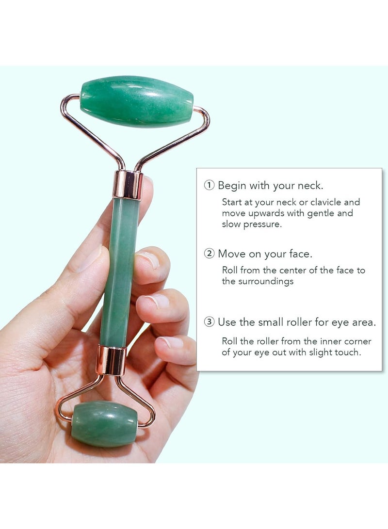 BAIMEI Jade Roller and Gua Sha Set Facial Roller and Gua Sha Facial Tools for Daily Skin Care and De-puffing, Self-Care Gift for Men and Women, Green Aventurine - Image 5