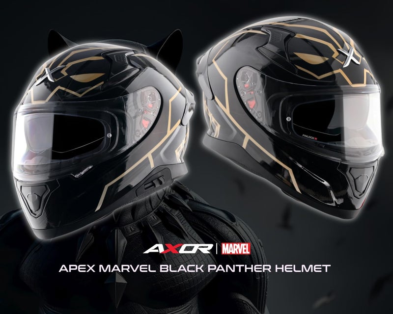 Axor Apex Marvel Black Panther ISI ECE and DOT Certified Full Face Helmet for Men and Women with Dual Visors-Black Gold-XL - Image 3