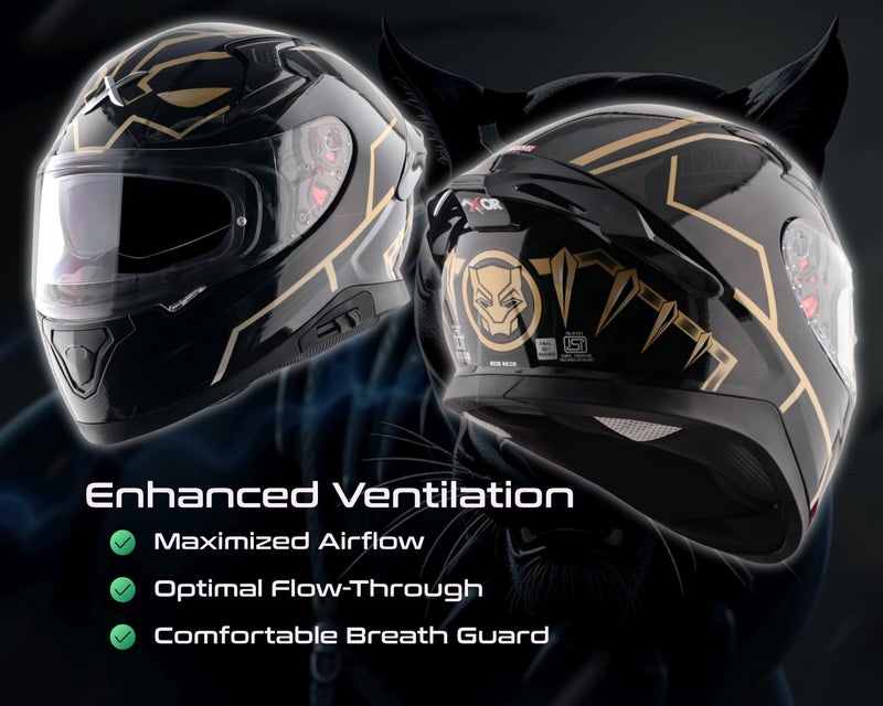Axor Apex Marvel Black Panther ISI ECE and DOT Certified Full Face Helmet for Men and Women with Dual Visors-Black Gold-XL - Image 5
