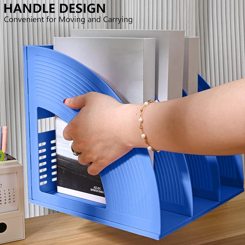 SAYEEC File Holders Folder Magazine Storage Holder Binder Stand 3 Compartment Blue Standing Files Bookshelf Organizer Magazines Divider Black Holds Documents for School Working Students - Image 3