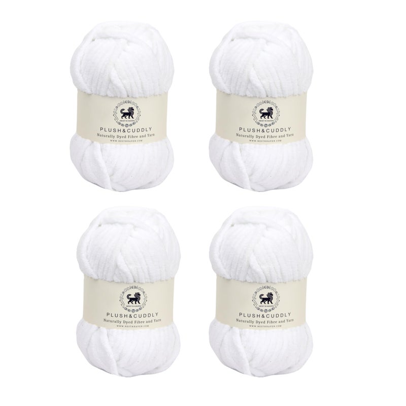 NESTNHAVEN, Wool, Plush & Cuddly, Chenille Yarn Supersoft Hand Knitting Wool Ball, 4 Ball, 400 Grams (1 Ball/100 Gram Each) Ball Suitable for Craft, Babywear, Baby Blankets, 5 Bulky, (White) - Image 4