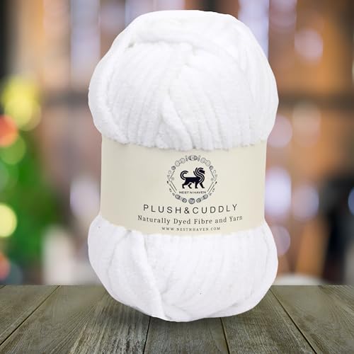 NESTNHAVEN, Wool, Plush & Cuddly, Chenille Yarn Supersoft Hand Knitting Wool Ball, 4 Ball, 400 Grams (1 Ball/100 Gram Each) Ball Suitable for Craft, Babywear, Baby Blankets, 5 Bulky, (White) - Image 2