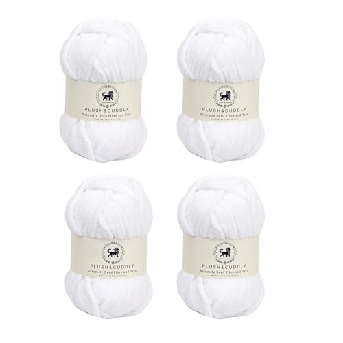 NESTNHAVEN, Wool, Plush & Cuddly, Chenille Yarn Supersoft Hand Knitting Wool Ball, 4 Ball, 400 Grams (1 Ball/100 Gram Each) Ball Suitable for Craft, Babywear, Baby Blankets, 5 Bulky, (White) - Image 1