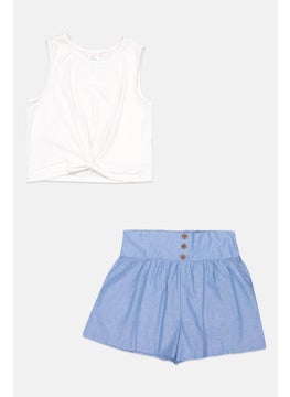 Kids Girl 2 Pieces Sleeveless Twist Front Top and Shorts Set, White