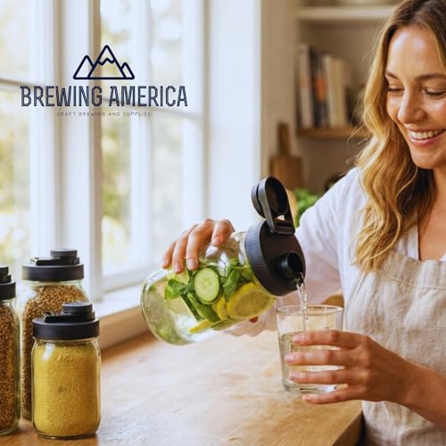 Brewing America Mason Jar Lids Wide Mouth Plastic 4 pack-USA Made-Flip Cap Screw Top Pour Spout Drink Hole - Leak-proof for Kerr and Ball Canning Jars - Airtight for Drinks to Go and Controlled Pouring - Multi-Color - Image 4