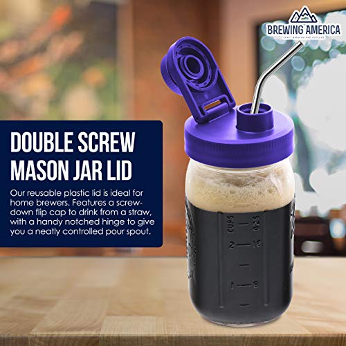 Brewing America Mason Jar Lids Wide Mouth Plastic 4 pack-USA Made-Flip Cap Screw Top Pour Spout Drink Hole - Leak-proof for Kerr and Ball Canning Jars - Airtight for Drinks to Go and Controlled Pouring - Multi-Color - Image 3