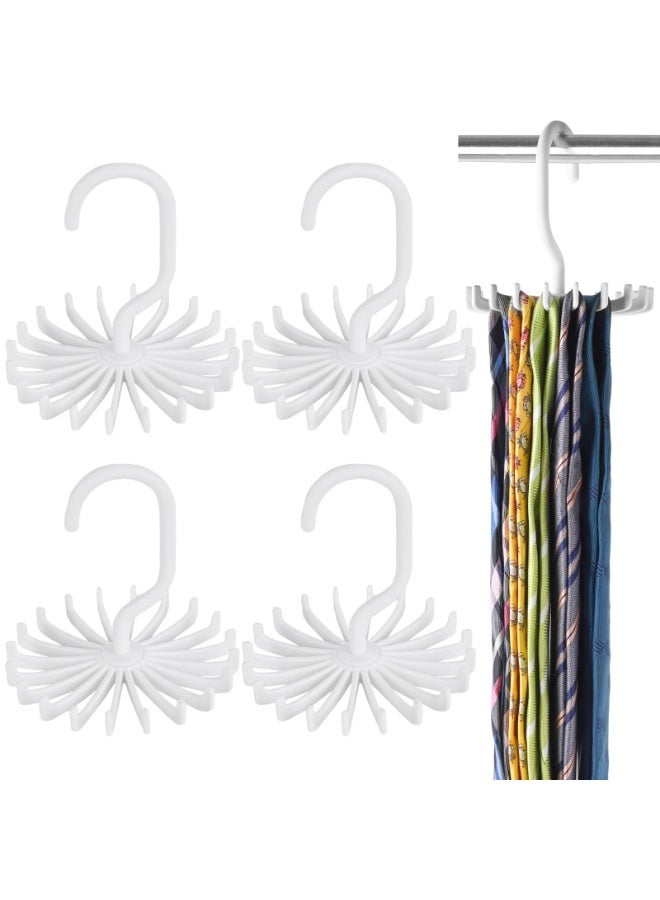 4 Pack 360° Rotating Tie Rack – Adjustable Twirl Scarf Hanger, Space-Saving Belt Bra Tank Top Holder, Wall Mount Closet Organizer, White - Image 1