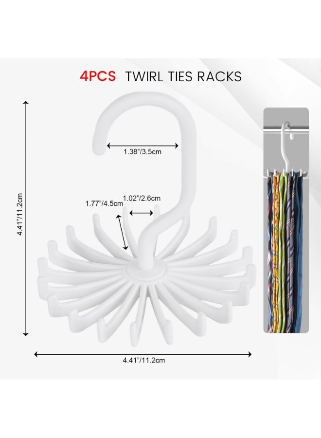 4 Pack 360° Rotating Tie Rack – Adjustable Twirl Scarf Hanger, Space-Saving Belt Bra Tank Top Holder, Wall Mount Closet Organizer, White - Image 2