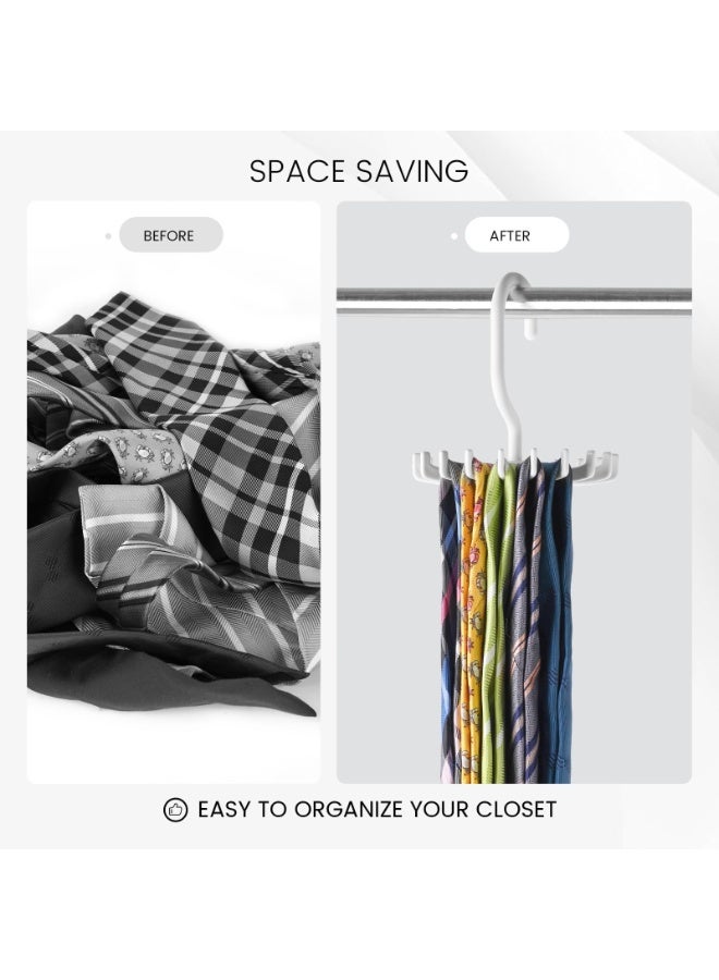 4 Pack 360° Rotating Tie Rack – Adjustable Twirl Scarf Hanger, Space-Saving Belt Bra Tank Top Holder, Wall Mount Closet Organizer, White - Image 5