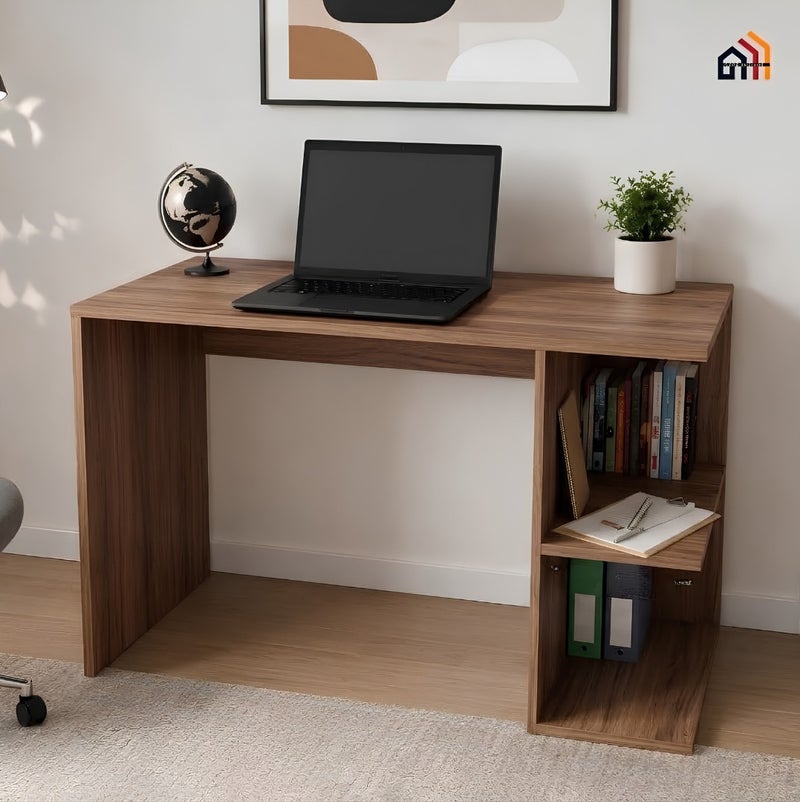 Studying Brown Desk staylish Computer for SmalLSpaces for Bedroom or Office | Side Storage Shelves, Space Saving - Image 1
