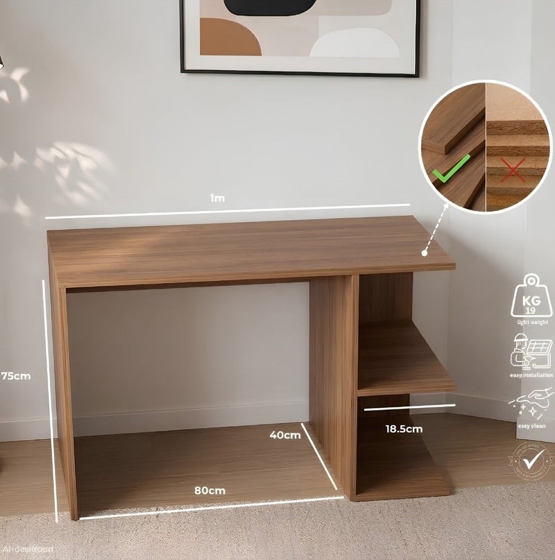Studying Brown Desk staylish Computer for SmalLSpaces for Bedroom or Office | Side Storage Shelves, Space Saving - Image 2