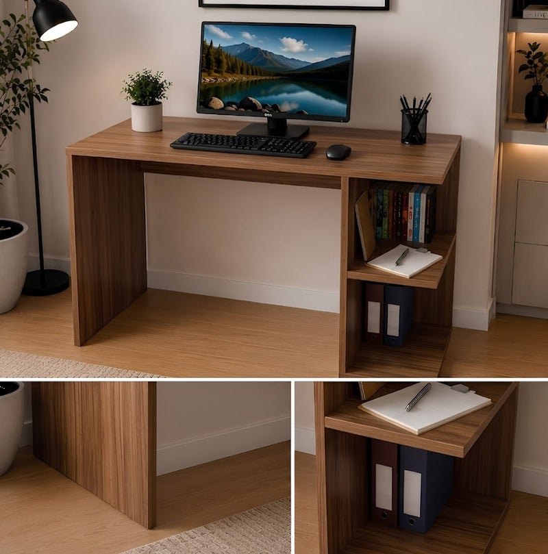 Studying Brown Desk staylish Computer for SmalLSpaces for Bedroom or Office | Side Storage Shelves, Space Saving - Image 3