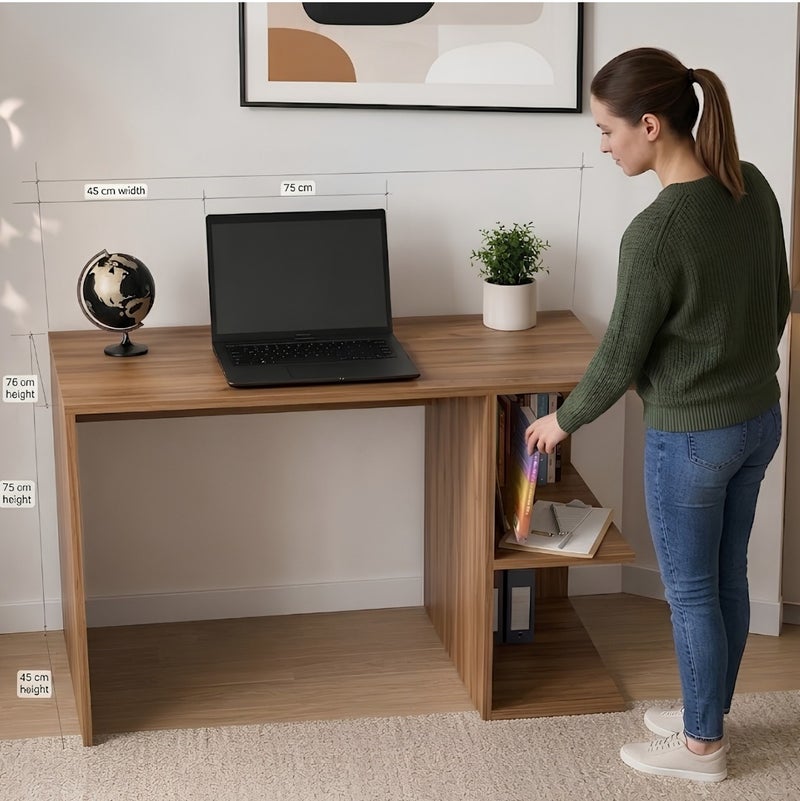 Studying Brown Desk staylish Computer for SmalLSpaces for Bedroom or Office | Side Storage Shelves, Space Saving - Image 4