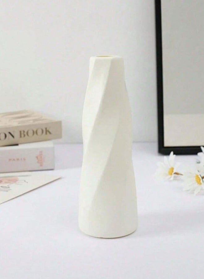 سويس كانتون مزهرية زهور بلاستيكي فاخر بتصميم نوردك - أبيض - 21 سم، مظهر خزفي، خفيف الوزن وغير قابل للكسر، مزهرية ديكورية عصرية للمنزل والمكتب والفعاليات وترتيبات الزهور - Image 1