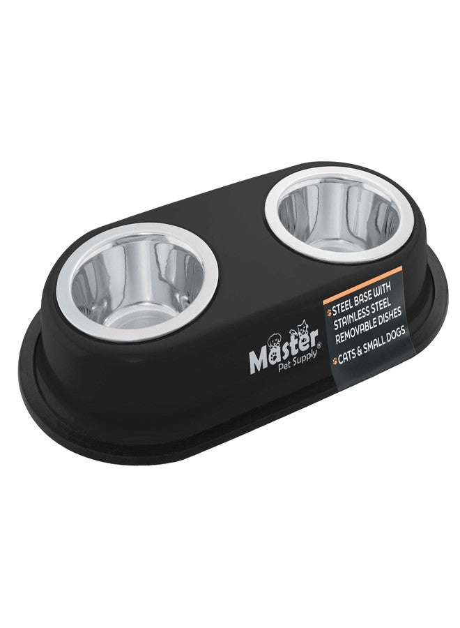 Master Pet Supply Double Dog Bowls Set with Elevated Base and 2 (8 oz) Stainless Steel Removable Dishes (Black Velvet) – Double Cat Food Water Bowl, Dog Puppy Food Bowl Set, Rust Resistant - Image 1