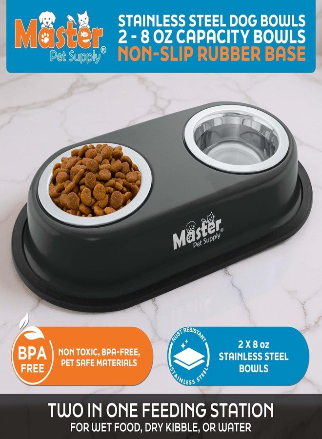 Master Pet Supply Double Dog Bowls Set with Elevated Base and 2 (8 oz) Stainless Steel Removable Dishes (Black Velvet) – Double Cat Food Water Bowl, Dog Puppy Food Bowl Set, Rust Resistant - Image 2