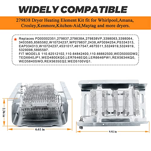 Blutoget 2025 UPGRADED 279838 4531017 W10724237 Dryer Heating Element Kit for Whirlpool Kenmore Maytag Dryer MEDX655DW1 WED4815EW1-3977393 3392519 Thermal Fuse 3977767 3387134 Cycling Thermostat by Blutoget - Image 5