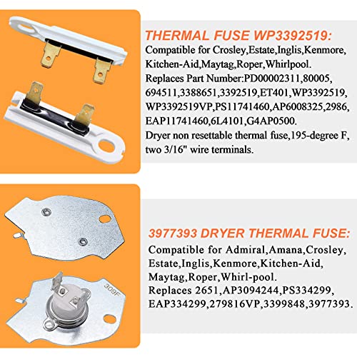 Blutoget 2025 UPGRADED 279838 4531017 W10724237 Dryer Heating Element Kit for Whirlpool Kenmore Maytag Dryer MEDX655DW1 WED4815EW1-3977393 3392519 Thermal Fuse 3977767 3387134 Cycling Thermostat by Blutoget - Image 2