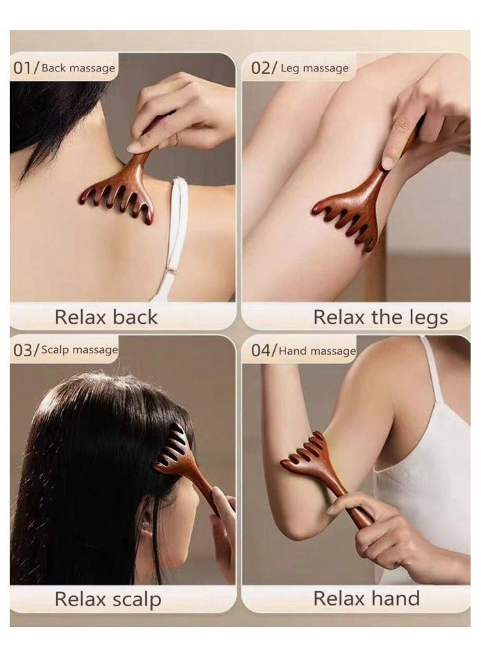 KHAJUL 2 Pcs Wooden Deer Horn Massage Comb,Six-Claw Meridian Massage Combs,  Multi-Functional Handheld Head Combs, for Scalp, Face, Neck ,Shoulder - Image 3